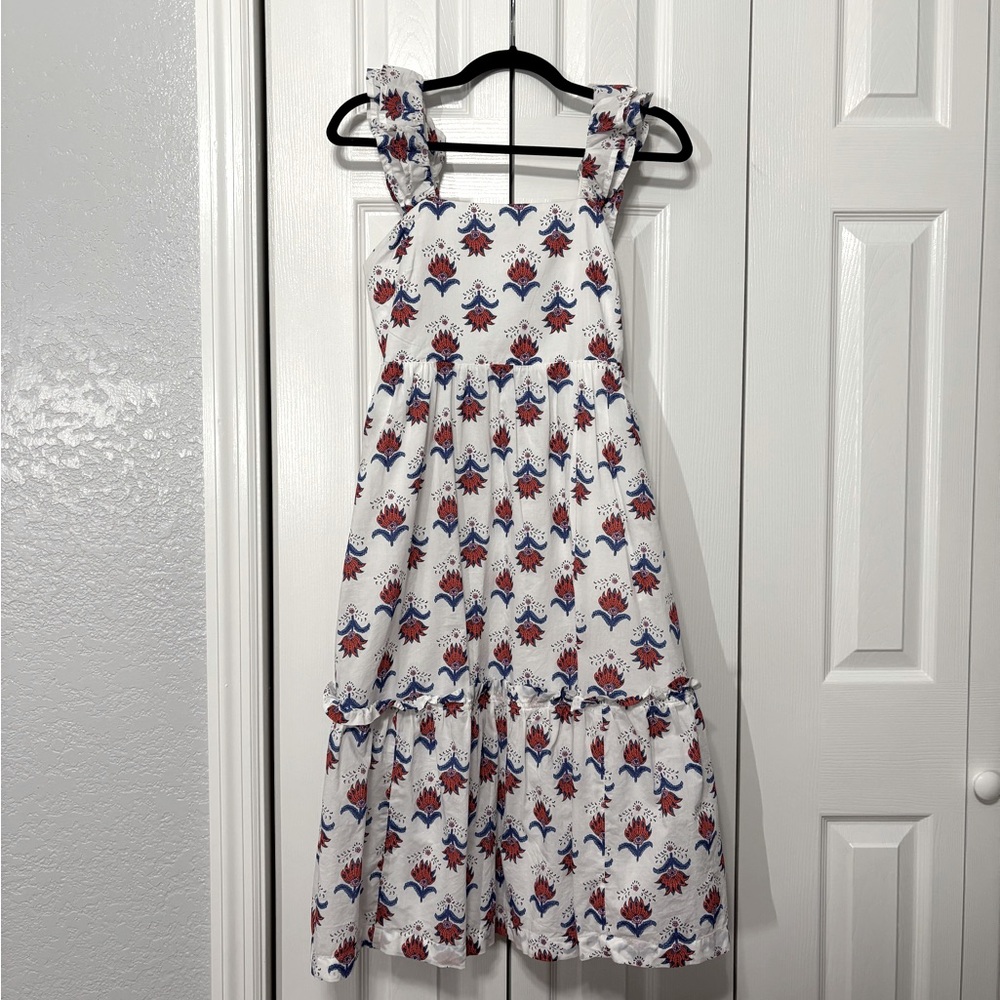 J. Crew Square Neck Midi Dress Size 0P 100% Cotton